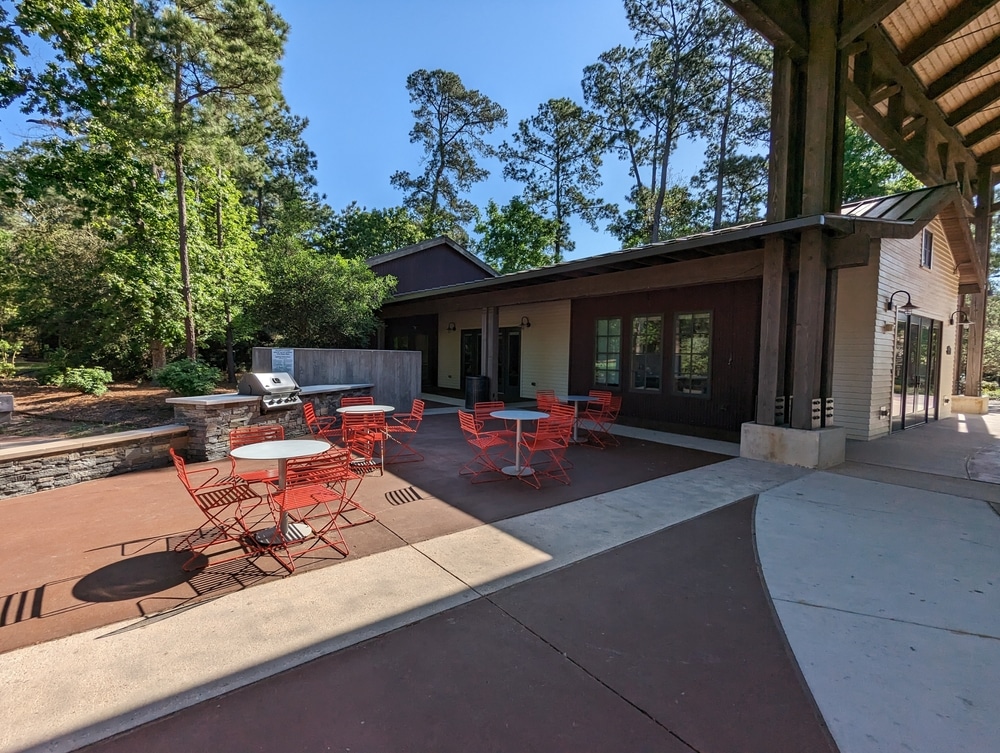 community center outdoor patio area with tables