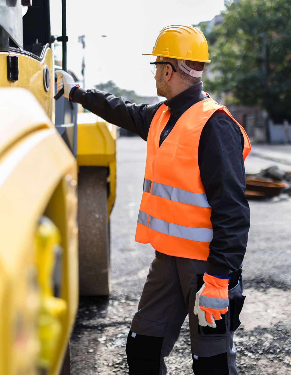 construction road worker fixing road