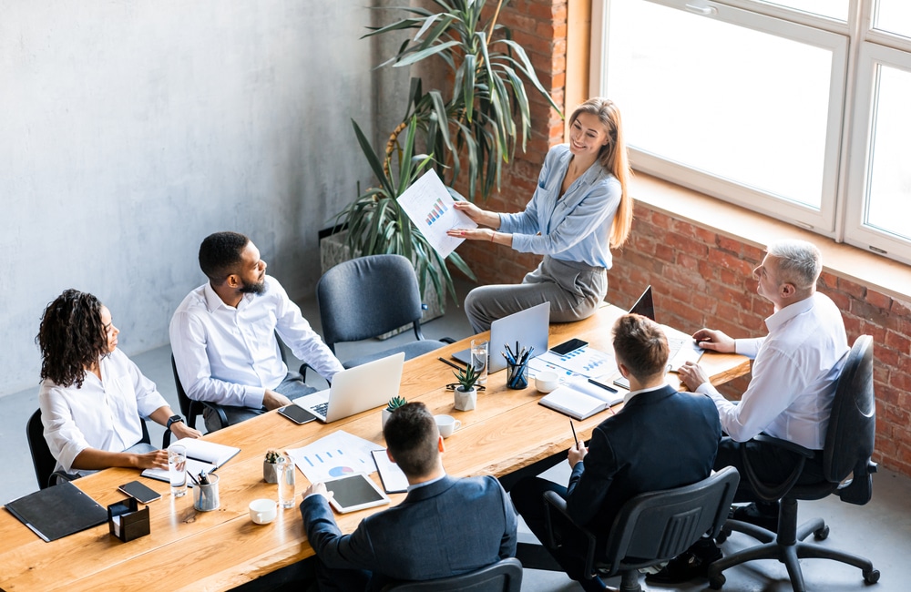 corporate board meeting showing reports to board