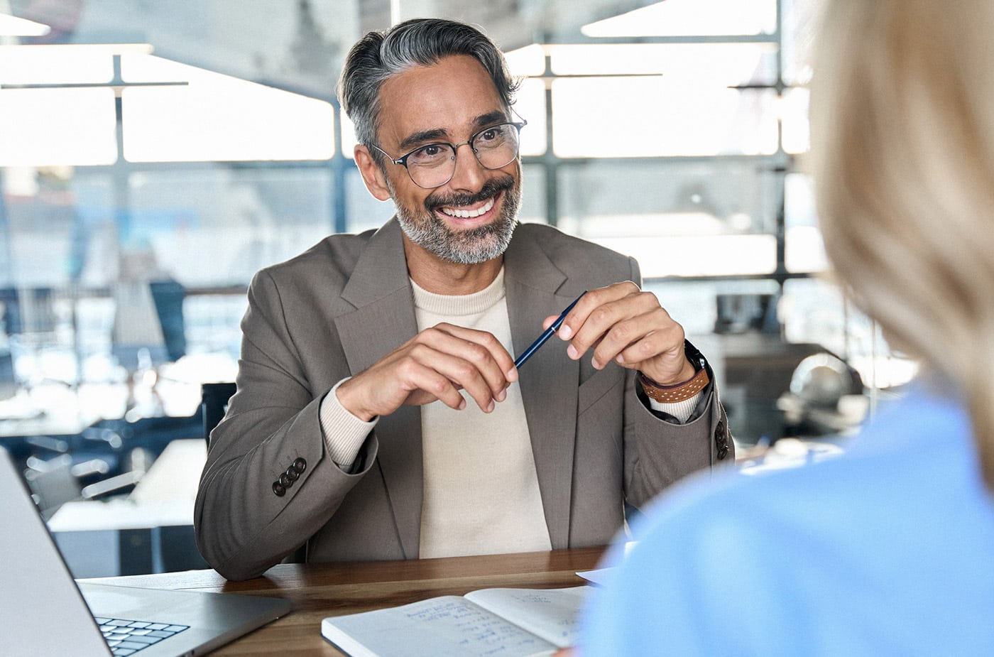 customer representative talking to client