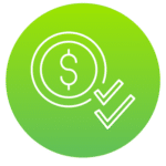 dollar coin with double checkmarks icon green