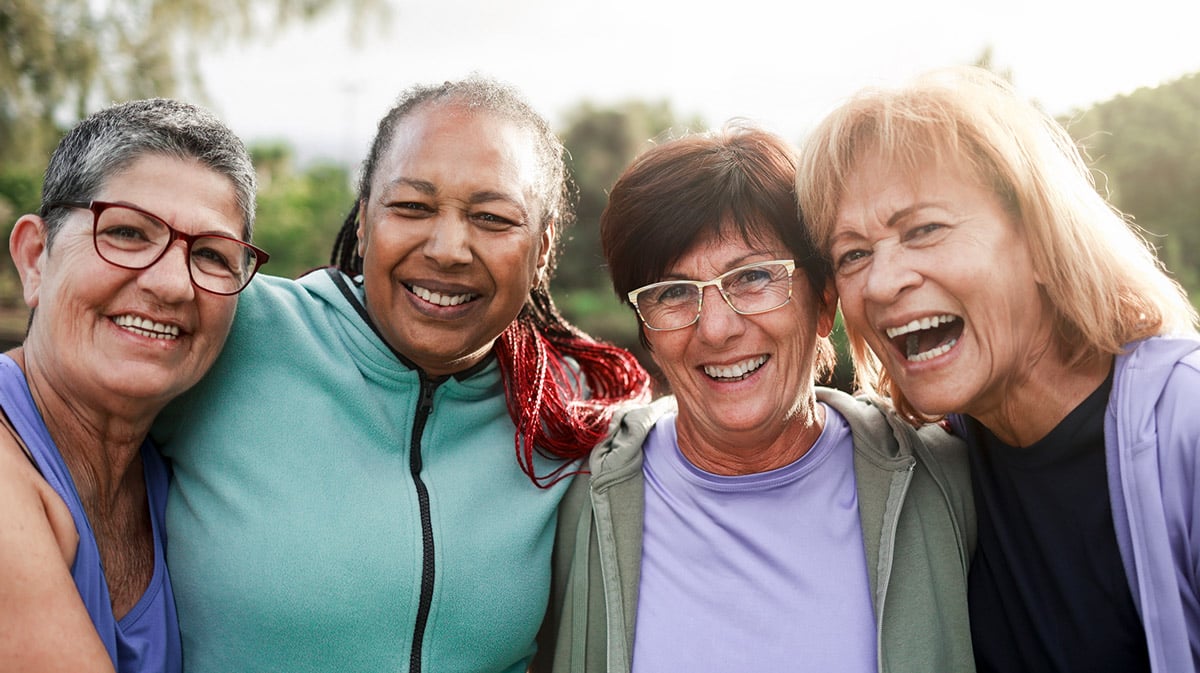 elderly community smiling together