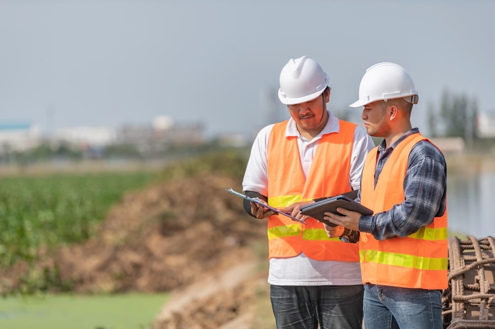 engineers inspecting construction site