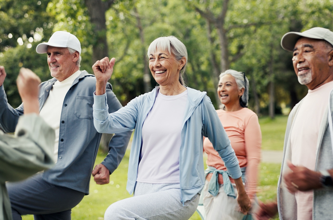 group of elderly working out