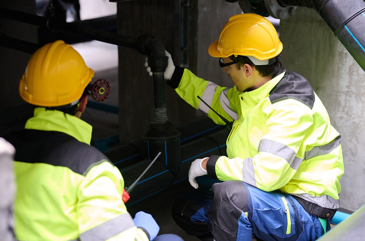 repairman fixing pipe