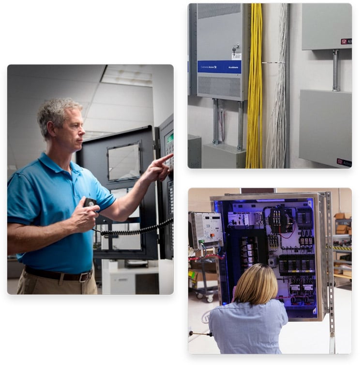 three image collage of various people working with electrical boxes