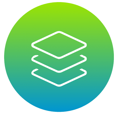 three isometric sheets stacked gradient icon