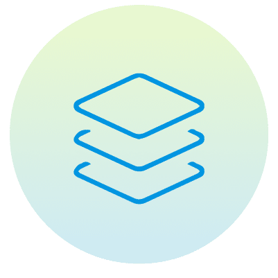 three isometric sheets stacked gradient light icon