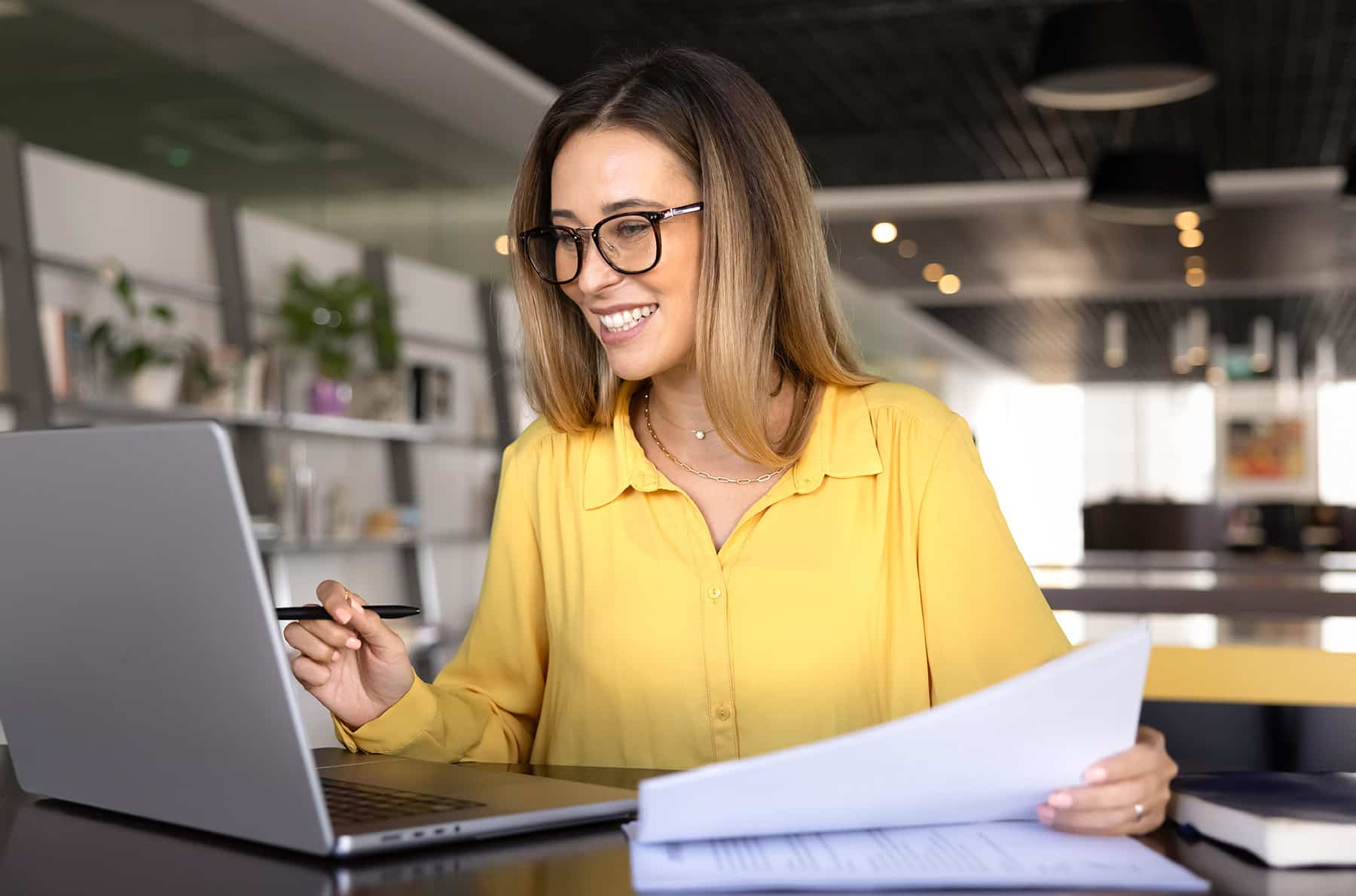 woman checking bill documentation